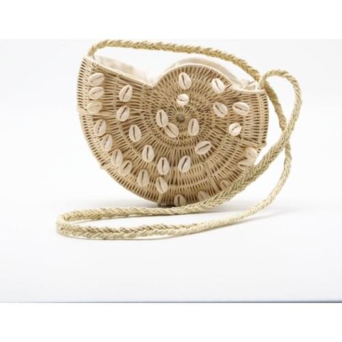 New Semi-circular Paper Woven Straw Bag Democratic Wind Shell Obliquely Woven Bag Shoulder Summer Female Beach Travel Bag