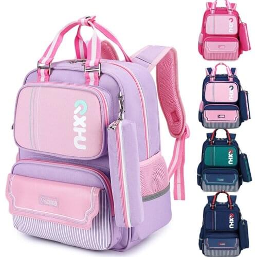 Contrasting Color Cartoon Durable Lightweight 1-3-6 Grade Pupils Schoolbag Children Large Capacity Orthopedic School Backpack