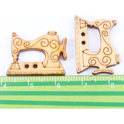 Natural Wooden Sewing Machine Pattern Buttons for Scrapbooking Craft 20pcs 17x23mm MT0562