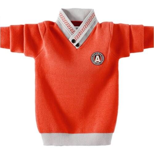 Boys' pullover knitted sweater new spring/autumn/winter big kids plus velvet warm bottoming shirt