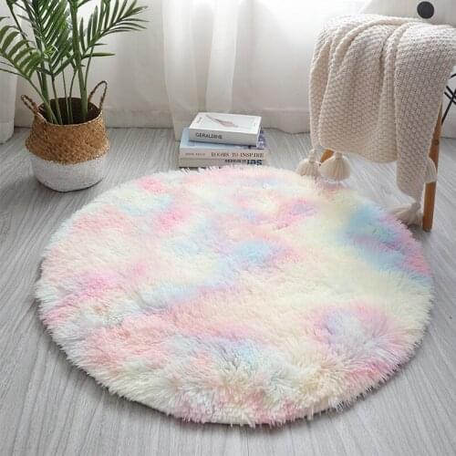 Rainbow long wool round faux fur fluffy white sofa rug seat mat baby photo props background blanket room decoration table mat