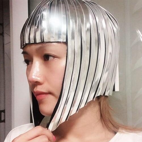 Stage Costumes For Singers Mirror Wig Styling Props Wave Head Headwear Pole Dance Performance Clothing Nightclub Bar Wear DN4560