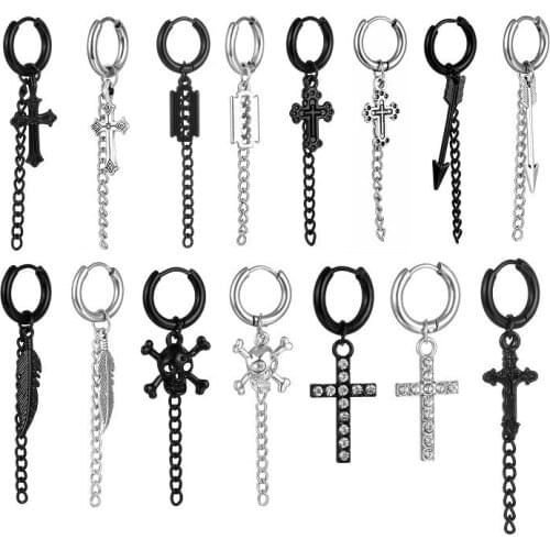 1 Pair Punk Black/Silver Stainless Titanium Steel Stud Earrings For Men Women Gothic Street Pop Hip Hop Ear Piercing Jewelry