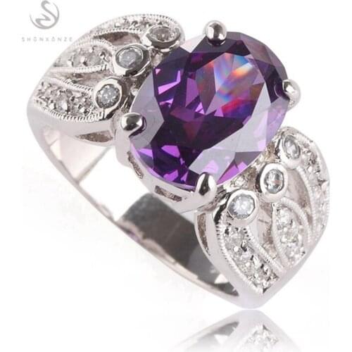 SHUNXUNZE Cute engagement wedding rings for women Purple Pink Rainbow Cubic Zirconia Rhodium Plated R531 R534 R3303 Size 6 7 8 9