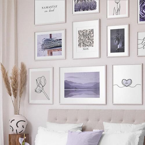 Lilac Crown Poster Lavender Canvas Painting Nordic Tulip Line Art Print Modern Love Wall Picture For Living Room Home Decor