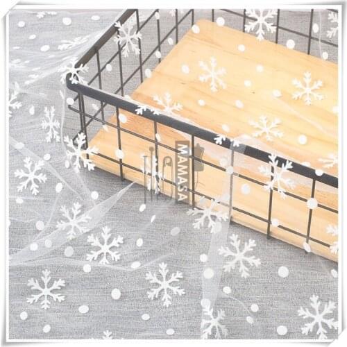 Snowflake Dot 150cm White Black Flocking Mesh Cloth French Net Lace Fabric DIY Wedding Dress Tulle Fabric Christmas Decoration