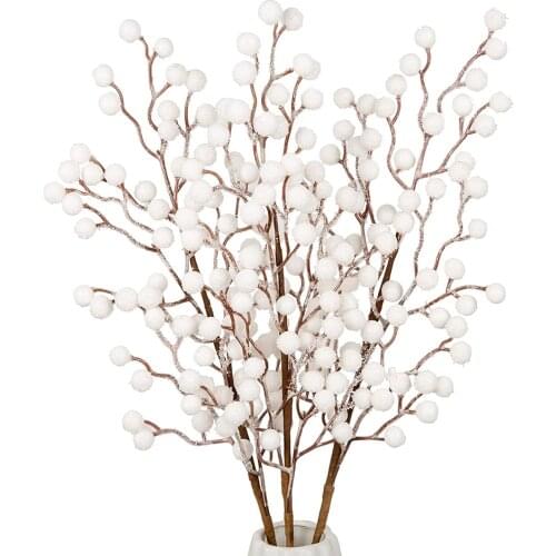 1PC Artificial White Berry Picks Stems Christmas Berries Branches Christmas Floral Arrangements Table Centerpieces DIY Crafts