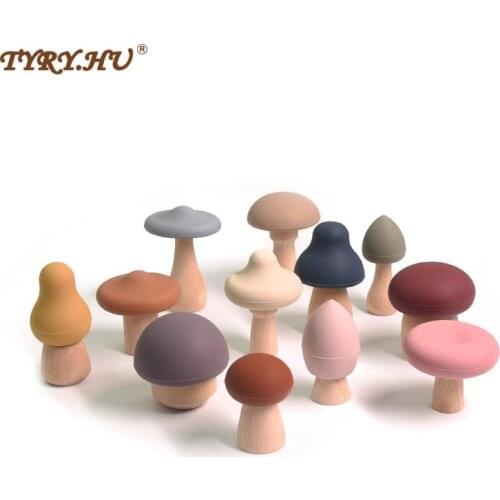 TYRY.HU 12pc Mushroom Building Blocks Silicone Teether Soft Jenga Building Block 3D Stacking Toys For Infant BPA Free Montessory