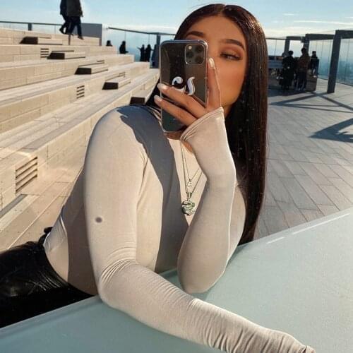 6 Colors Highly Recommend Kim Same Ultra-High Elastic No Neckline Brushed Long Sleeve T-Shirt