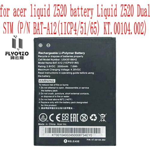 High Quality 2000mAh BAT-A12 Battery For acer Z520 battery Liquid Z520 (P/N BAT-A12(1ICP4/51/65) KT.00104.002) Cell Phone
