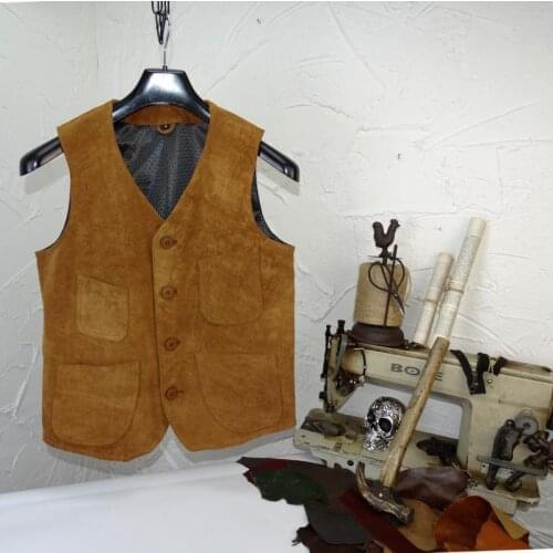 YR!Free shipping.men casual genuine leather vest.cheap heavy cow suede vest.vintage slim leather clothes