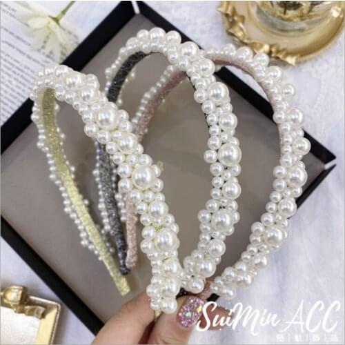 Pearl headband ins bridal princess flower headband non-slip fine hair bundle
