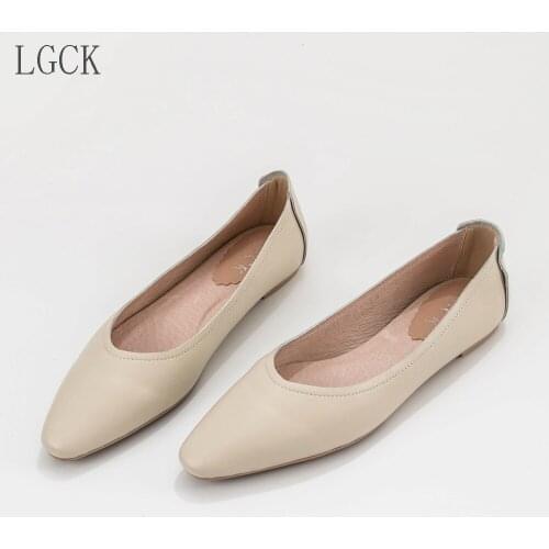 Plus Size 34-43 Genuine Leather Women Shoes Elegant Pointed Toe Flat Loafers Ballet Fashion Ladies low heel party brand design