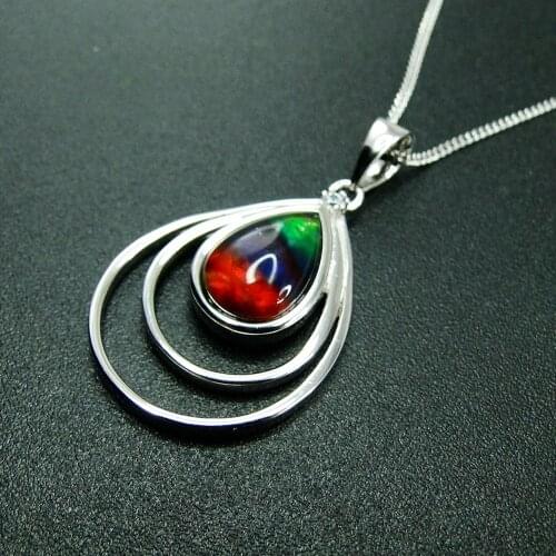 Hot Selling 925 Sterling Silver Ammolite Pendant Natural Multi Color MOP Tear Drop Pendant Necklace For Women Gift