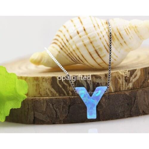 1pc/lot Free Shipping High Quality 925 Silver Chain Necklace Synthetic Letter Y/G/H Light Blue op06 Opal Pendant Necklace gift