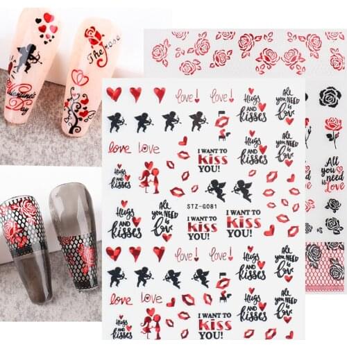 1pcs Valentine Sliders 3D Nail Stickers Love Letter Star Foil Leopard Adhesive Nail Art Decals Manicure Decoration TRSTZG068-083