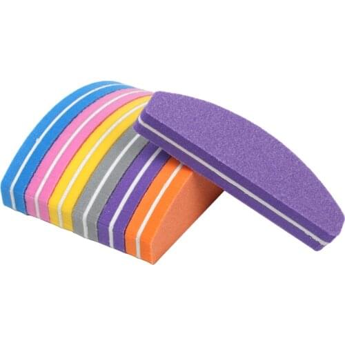 10Pcs Sponge Nail File Mini Half Moon Sanding Buffer Block for UV Gel Nail Polish Nail Art Manicure Pedicure Colorful Buffers