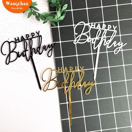 3 Colors Acrylic Happy Birthday Cake Topper Green Leaves Heart Shape Cake Decoration Romantic Girl Party Supplies Accessories