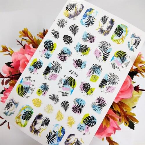 3D Nail Art Sticker Foil Geometry Leaf Cool Line Nail Decoraciones Sliders Self Adhesive Design Manicure Accesorios
