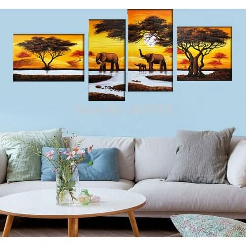 4 Panel Modern Abstract Lovely Elephant Painting On Canvas Wall Art Cuadros Picture Home Decor For Living Room No Frame MC160621