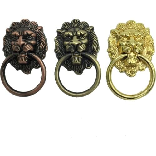 5Pcs Antique Brass Golden Vintage Bronze Metal Lion Head Furniture Door Cabinet Dresser Drawer Pull Handle Knob Ring 4 Choose