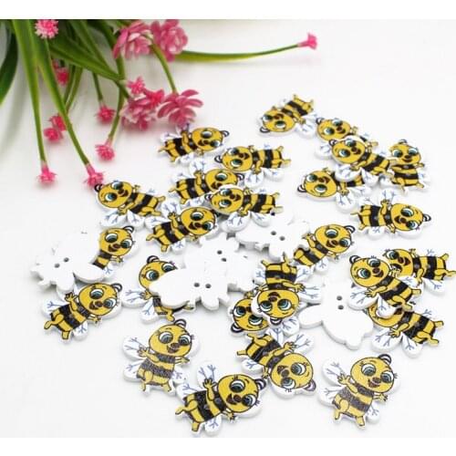 50pcs Mixed 2 Holes Decorative Buttons Wooden natural Lovely Cartoon bee Buttons Sewing Scrapbooking accessories