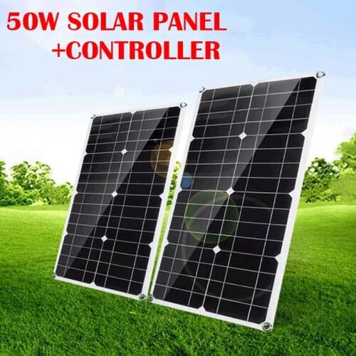 50W Solar Panel Dual USB Output Solar Cells Poly Solar Panel 10/20/30/40/50A Controller for 12V Battery Charger Waterproof