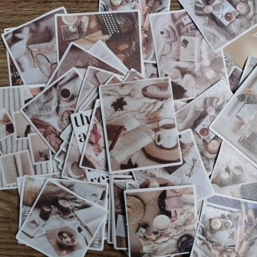 60 pcs Coffee Time Series junk Journal Decorative Stickers Scrapbooking Aesthetic Paper Sticker Flakes Stationary Accessories