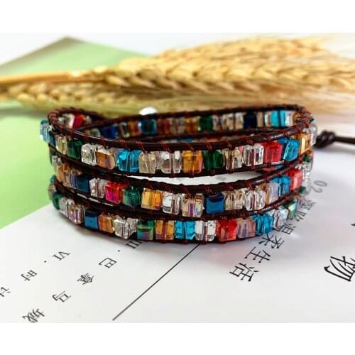 Crystal Bracelet Chakra Bracelet Jewelry Handmade Leather Wrap Bracelet Multi Color Spare Crystal Beads Natural Stone Bracelet