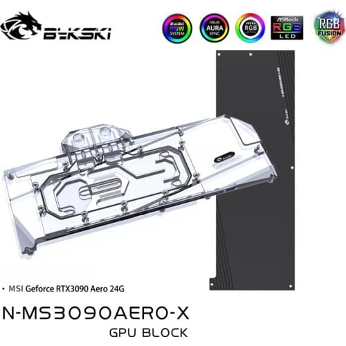Bykski N-MS3090AERO-X GPU Water Cooling Block With Backplane For MSI RTX 3090 Areo 24G, Graphics Card Liquid Cooler System