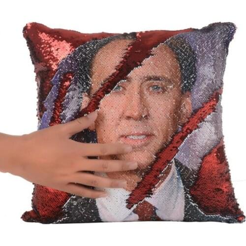 Mermaid Pillow Case Nicolas Cage Pillowslip Super Shining Reversible Sequin Pillow Cover Throw Cushion Case Car Decoraion