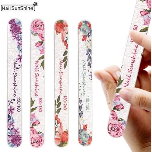 16 Pcs/lot Wooden Nail Files Flower Printed Strong Sandpaper 100/150/180/240 Wood Stick Files Buffer For UV Gel Polisher Tools