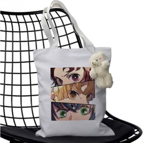 Bolso de viaje de lona para compras, bolsa de mano blanca de estilo Anime Demon Slayer: Kimetsu No Yaiba