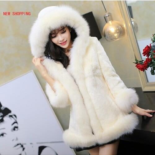Elegant Long Casual Fur Coat New Fashion Womens Autumn Winter Hooded Women Luxurious Middle Long Rabbit Hair Collar Warm Coats