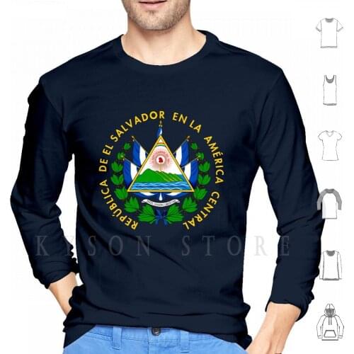 El Salvador Coat Of Arms Hoodie Long Sleeve Salvador San Salvador America Central Latinos Coat Of Arms Emblem Crest
