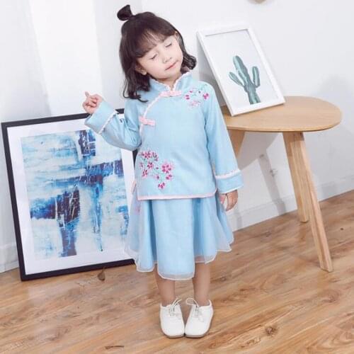 Girls hanfu chinese costume cotton linen hanfu dress for girls embroidery Chinese traditional clothing girls