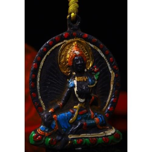 6"Chinese temple collection Old Bronze Tracing Horse head Three-faced buddha head Skull Vajra Dharma Ornaments Town House