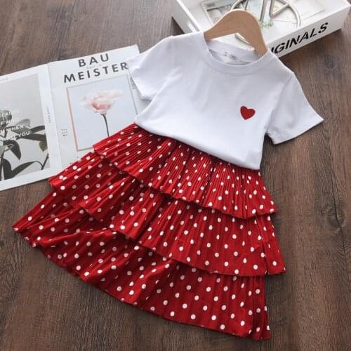 Baby Girls Casual Clothing Sets Summer White T-shirt And Polka Dot Layered Skirts 2Pcs Suits Casual Vintage Children Clothes