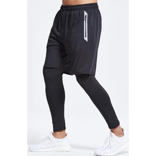 Two Piece Compression Leggings Pants Gym Training Fitness Tights Shorts+Leggings Trousers Men Breathable Gym Running Pants Men