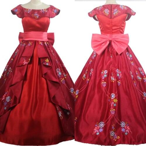 Movie Cosplay Princess Elena Costume Adult Women Red Party Dance Dress Fancy Halloween Carnival Ball Gown