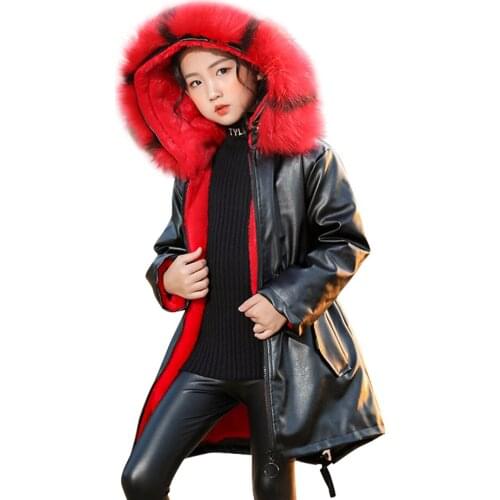 Girls Leather Jacket Outerwear Thick Warm Coat For Girls Winter Kids Coat Teenage Clothes For Girls 6 8 10 12 14