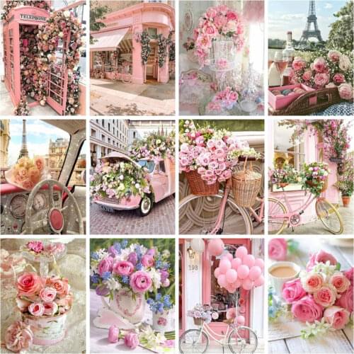 FIYO Diy Square/Round Diamond Painting Rose Flower Embroidery Cross Stitch Bike Car Floral Scenery Mosaic Wall Decor Art Gift