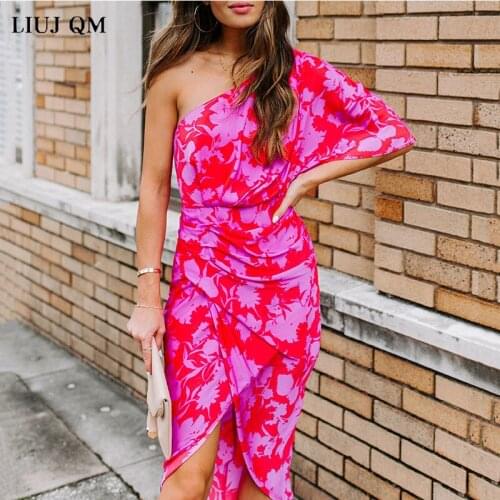 Lrregular Summer Sexy DressWomen 2021 Oblique Collar One Shoulder Printed Bohemia Dresses Fashion party Long Floral Dresses