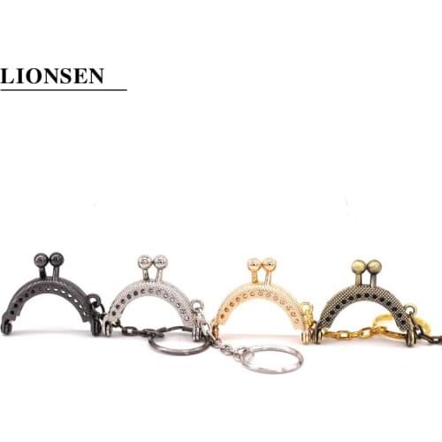 Lionsen 4cm Metal Coin Purse Bag Change Purse Frame with Keychain 5 colors Frame Kiss Clasp Lock DIY Craft wallet accessaries