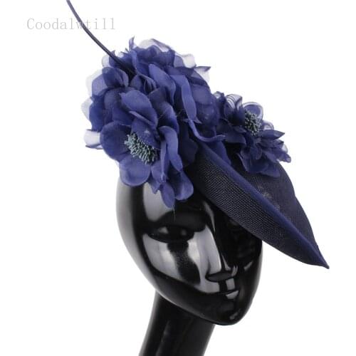 Fashion Flower Women Formal Fedora Cap Wedding Headpiece Handmade Ladies Event Derby Big Fascintator Hat Hair Pin Millinery Cap