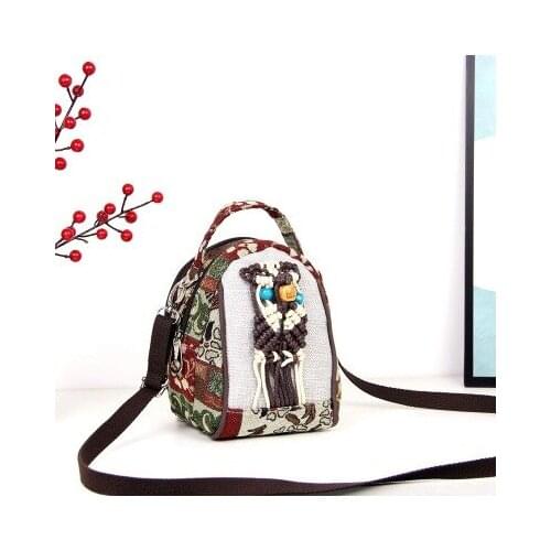 Fashion Bohemian string appliques Mini Casual handbags!Nice animal prints lady Multi-use Carrier National canvas shoulder bags