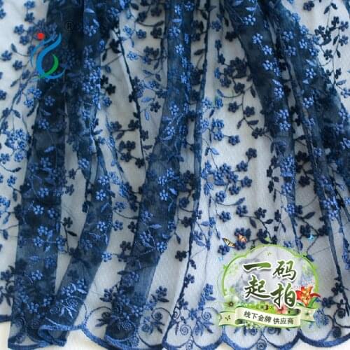 Soft floral embroidery tulle lace fabric polyester mesh fabric for bridal wedding dresses dress materials 1yard