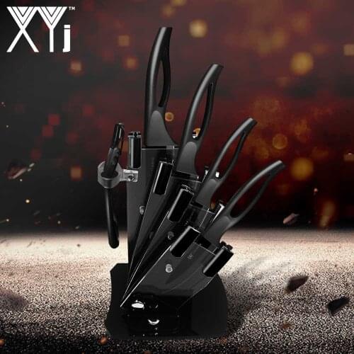 XYj Ceramic Knife High Quality Kitchen Knife Set Anti-Bacteria Zirconia 3"Paring 4"Utility 5"Slicing 6"chef Knife+Holder+Peeler