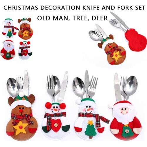 2022 New Year Merry Christmas Knife Fork Cutlery Set Christmas Hat Storage Tool Christmas Decorations for Home Xmas Navidad 2022