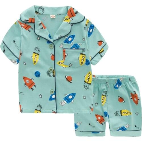 TUONXYE New Summer Boys Short sleeves Pajamas Girls Set Cartoon Rocket Pyjama Cotton Kids Pijama Children Sleepwear Clothes
